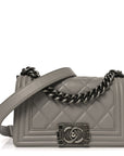 Calfskin Quilted Small Boy Flap Grey