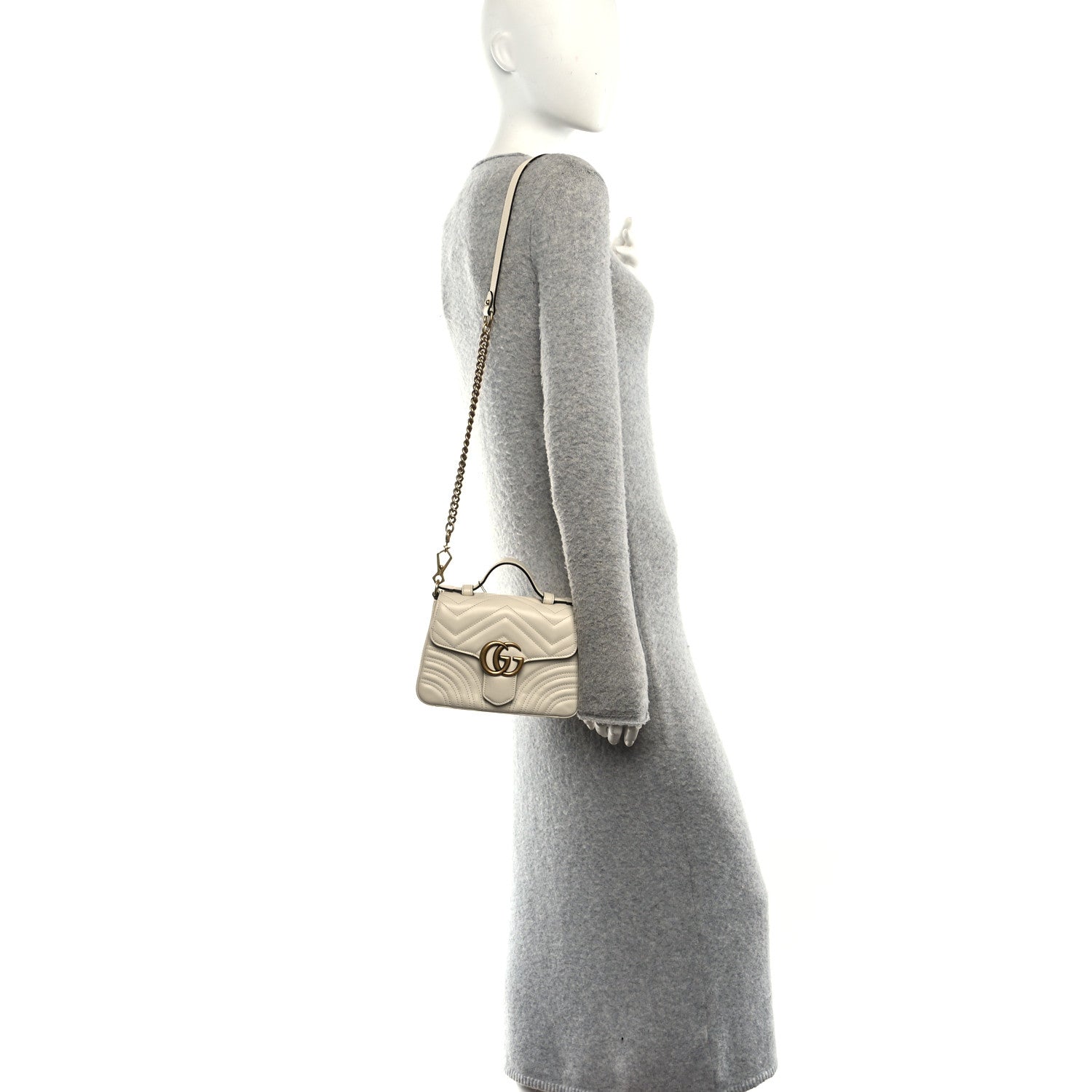 Calfskin Matelasse Mini GG Marmont Top Handle Shoulder Bag White