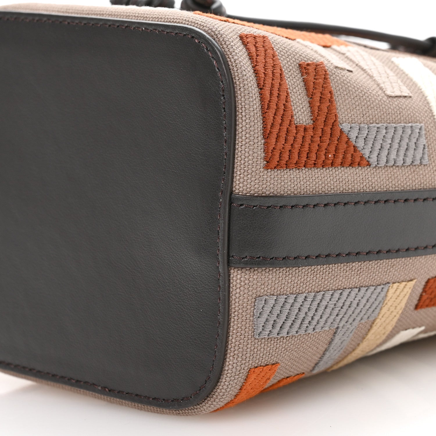 Kuban Canvas Vitello King F is FNDI FF Embroidered Mini Mon Tresor Bucket Bag Tartufo Ebano Multicolor