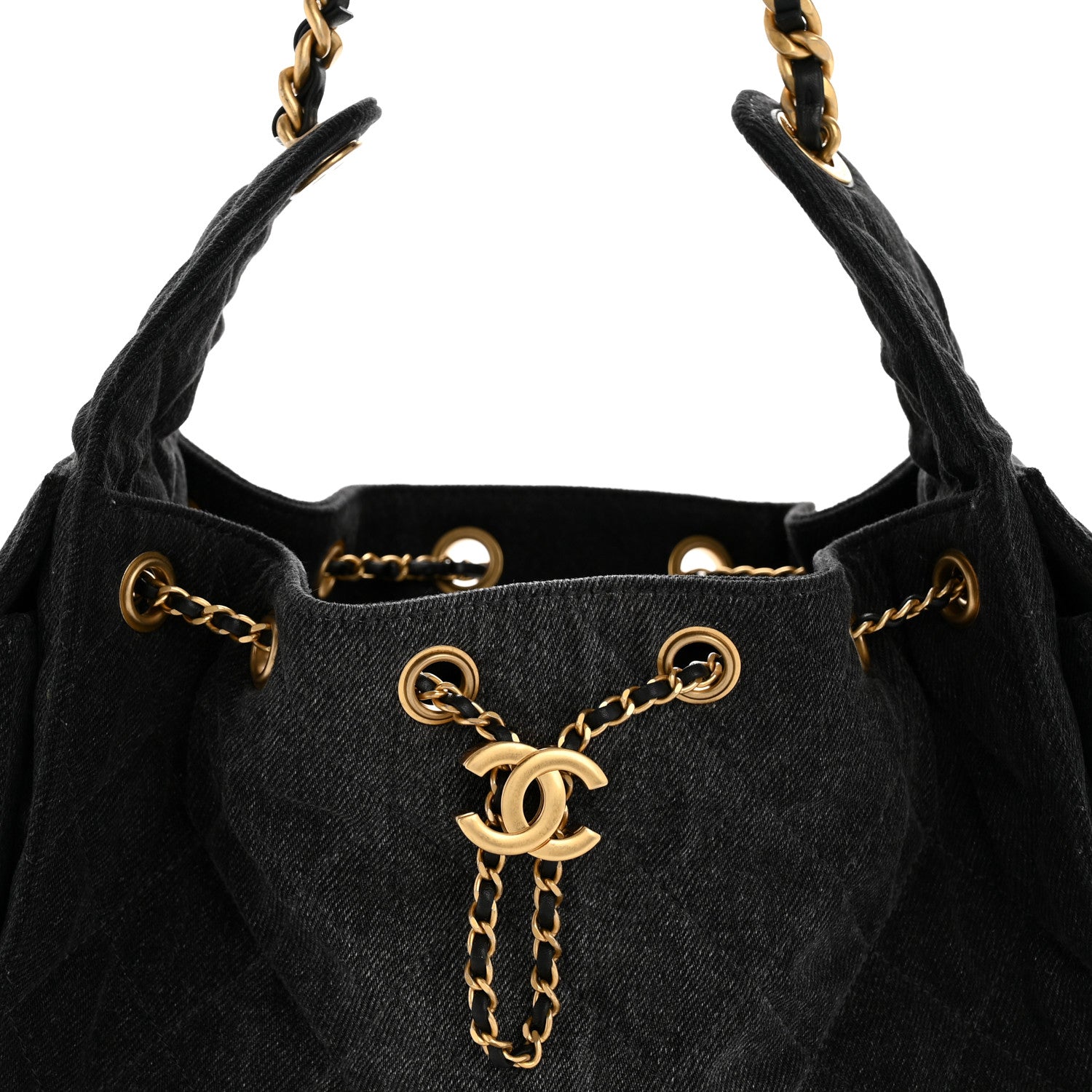 Washed Denim Quilted Small CHNL 25 Handbag Black