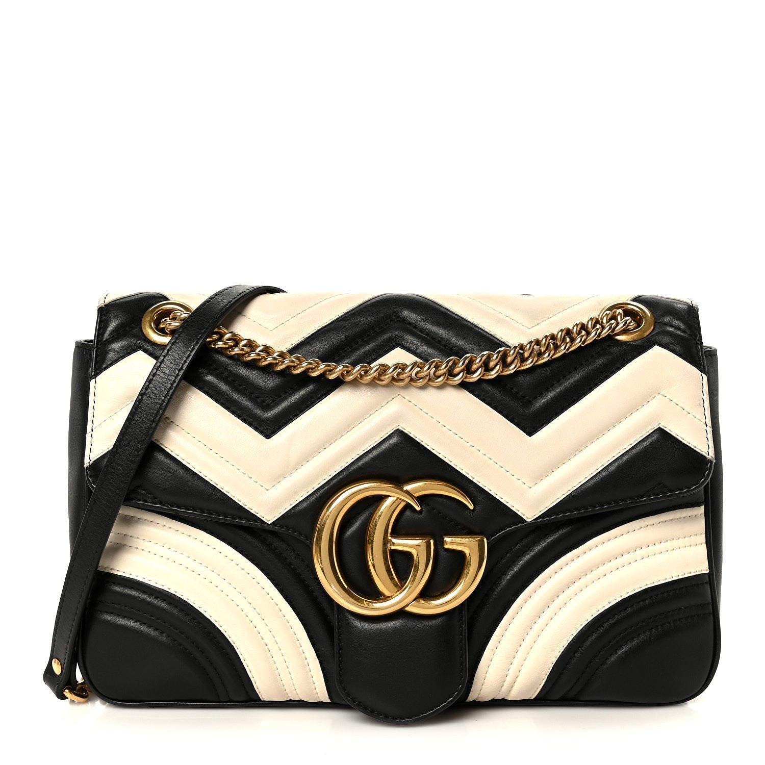 Calfskin Matelasse Medium GG Marmont Shoulder Bag Black White