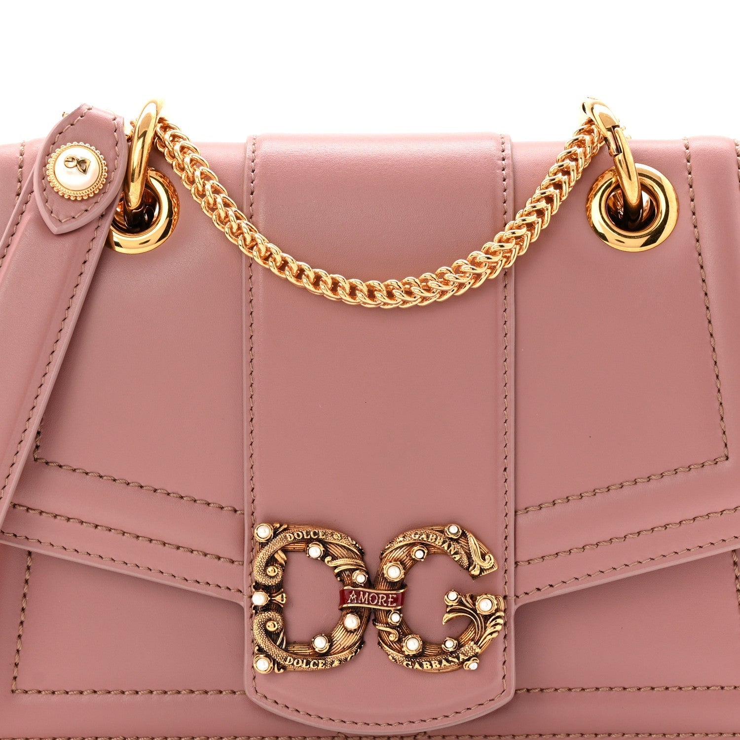 DOLCE GABBANA Smooth Calfskin Small DG Amore Envelope Bag Pink