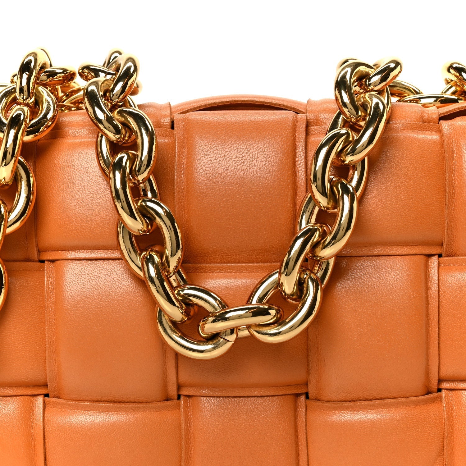 Lambskin Maxi Intreccio Padded Chain Cassette Crossbody Bag Caramel