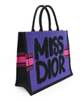 Canvas Embroidered Large Miss D1OR Graffiti Book Tote Fuchsia Purple