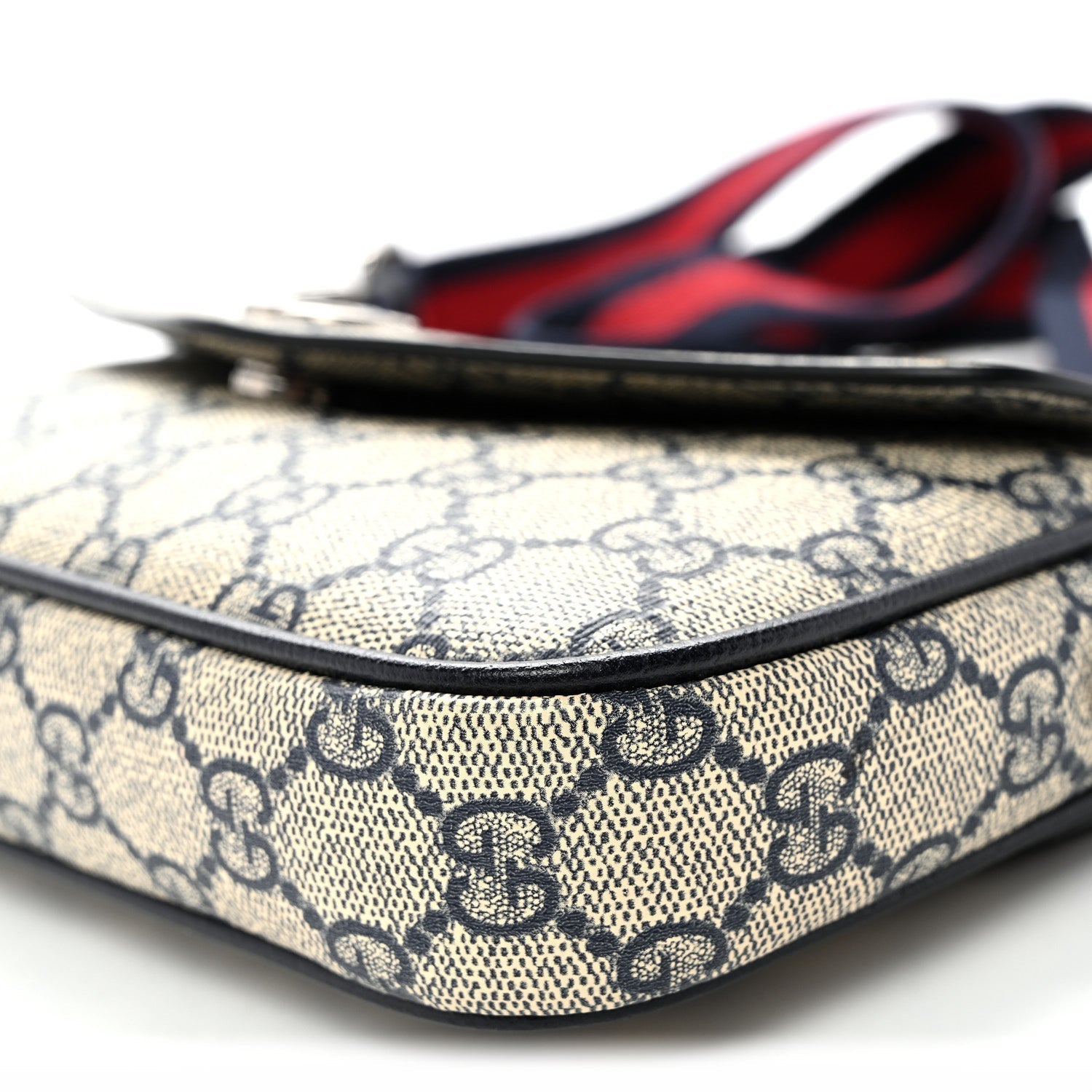 GG Supreme Monogram Textured Dollar Calfskin Web Mini Ophidia Envelope Shoulder Bag Beige Blue