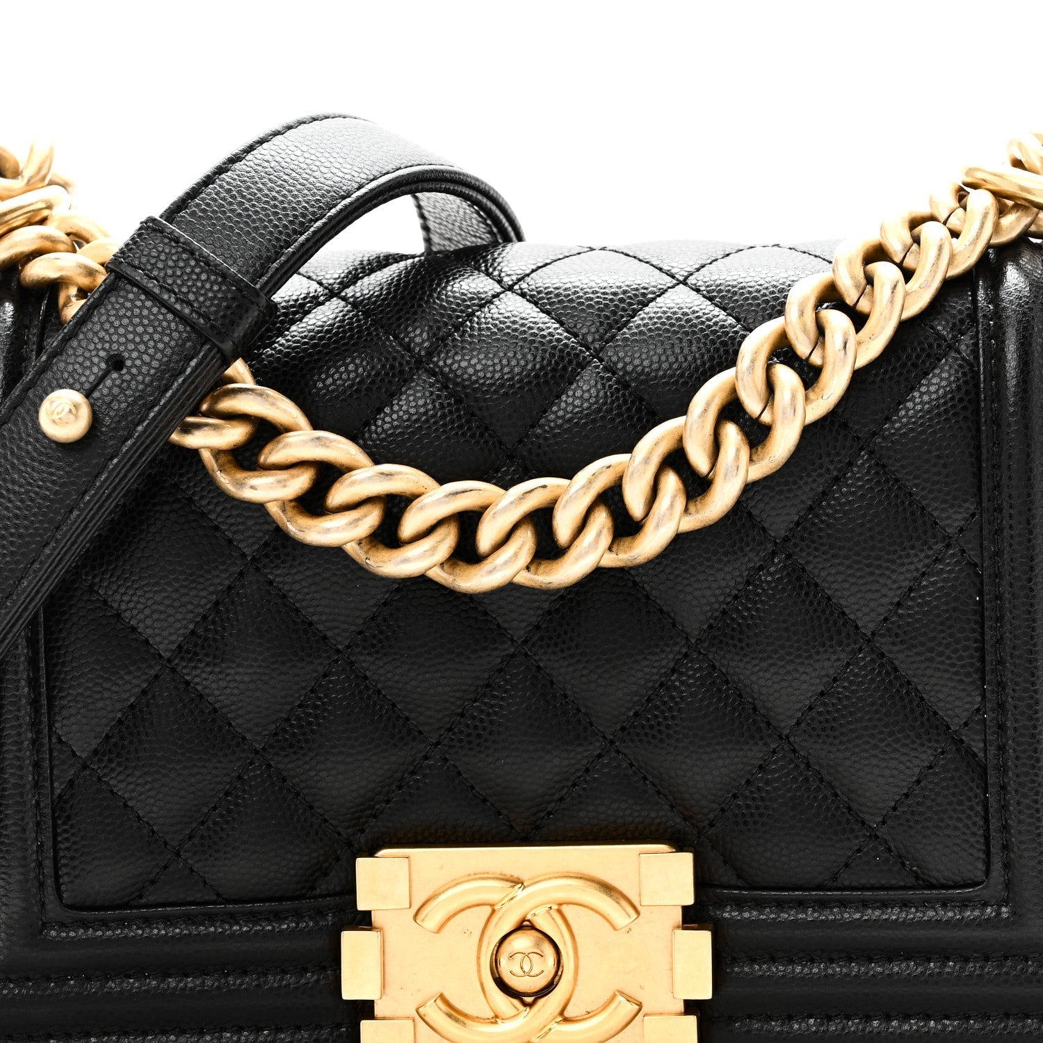 Caviar Quilted Small Boy Flap Black