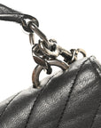 Sheepskin Matelasse Chevron Monogram Medium College Bag Black