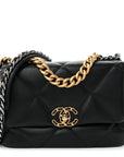 Shiny Goatskin Quilted Medium CHNL 19 Flap Black