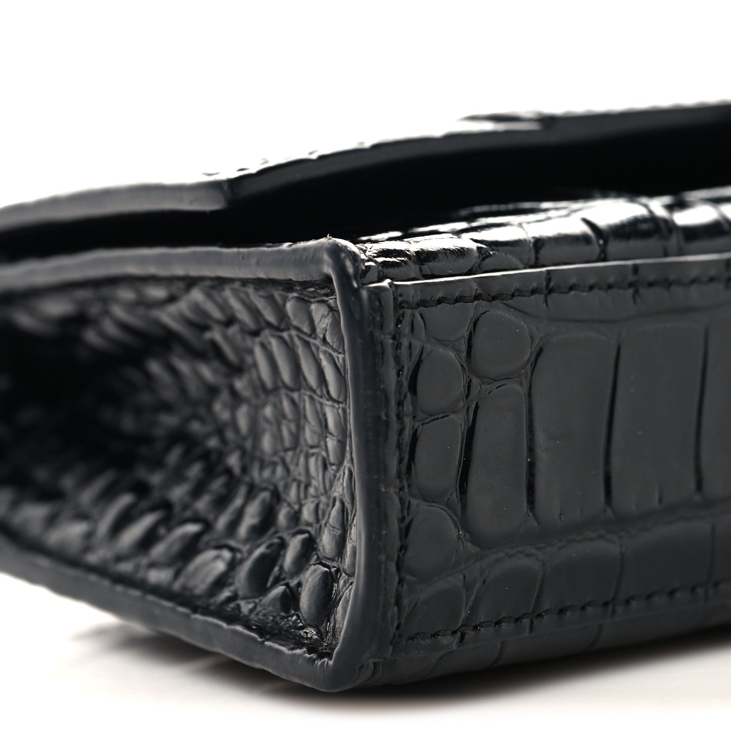 Shiny Calfskin Monochrome Crocodile Embossed Hourglass Chain Bag Black