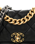 Goatskin Quilted Large CHNL 19 Flap Black