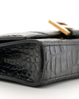 Shiny Calfskin Crocodile Embossed Hourglass Chain Bag Black