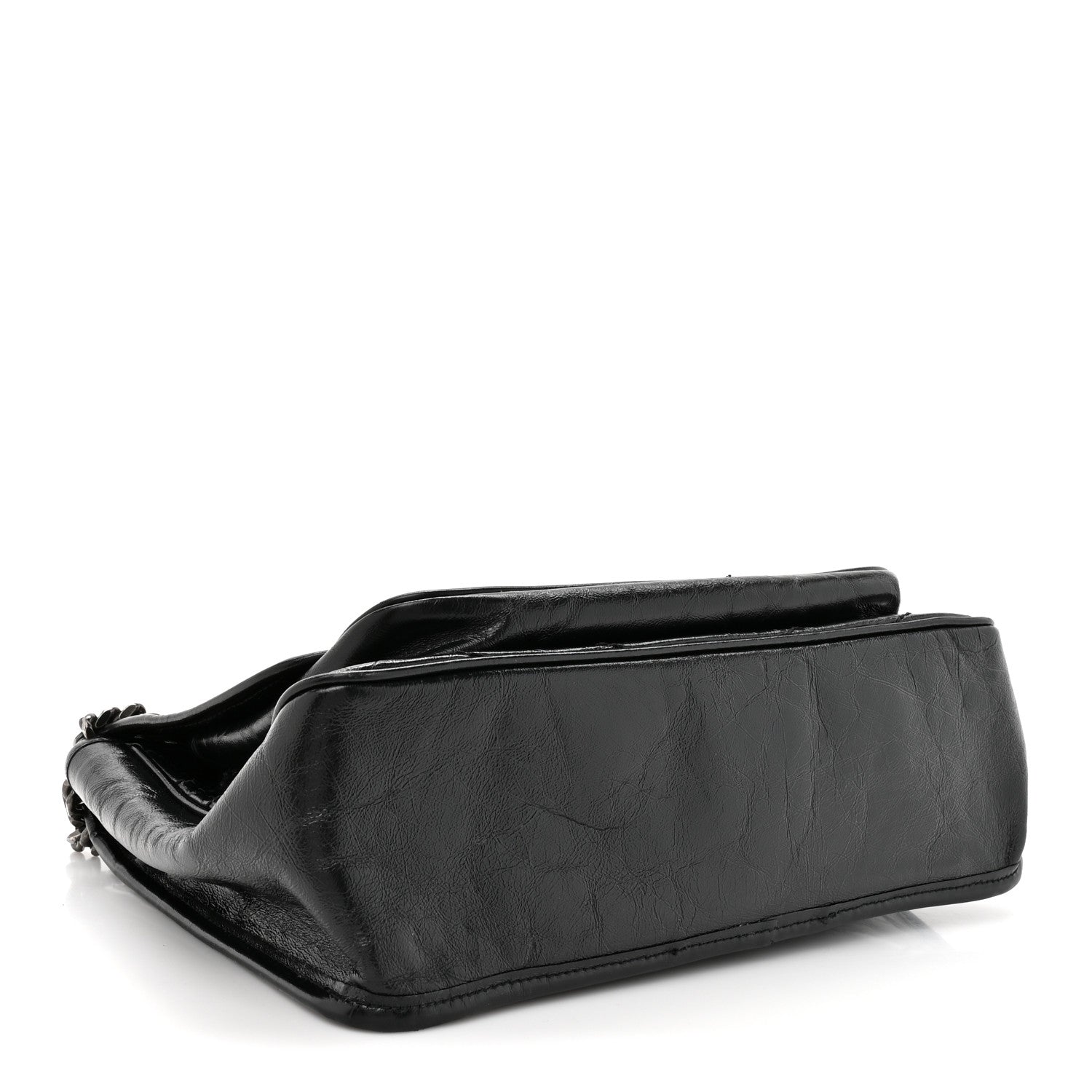 Crinkled Calfskin Matelasse Monogram Medium Niki Chain Satchel Black