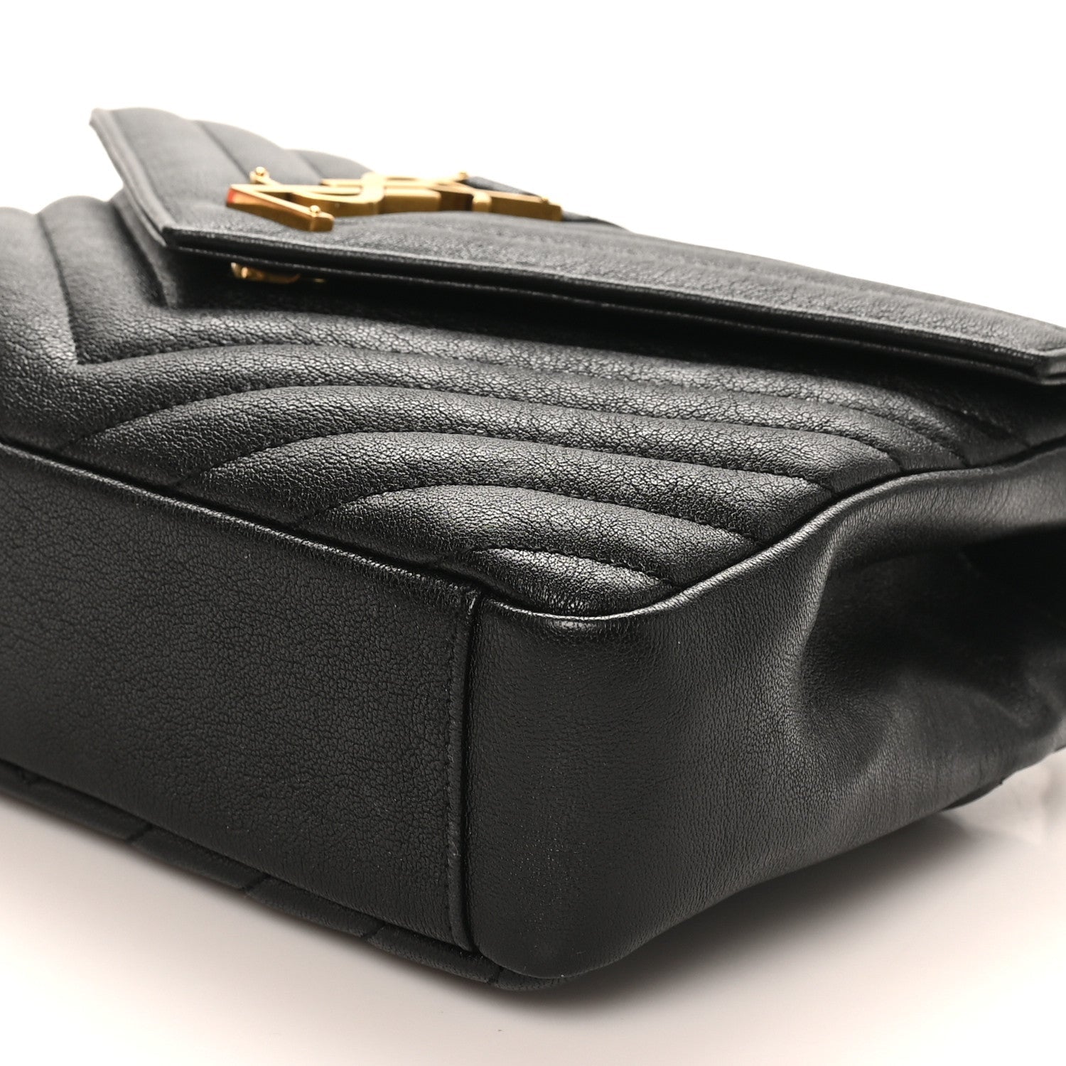 Sheepskin Matelasse Chevron Monogram Medium College Bag Black