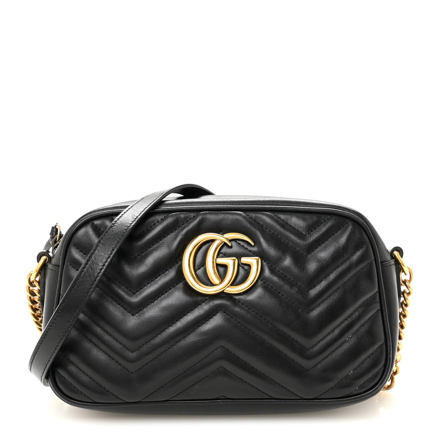 Calfskin Matelasse Small GG Marmont Chain Shoulder Bag Black