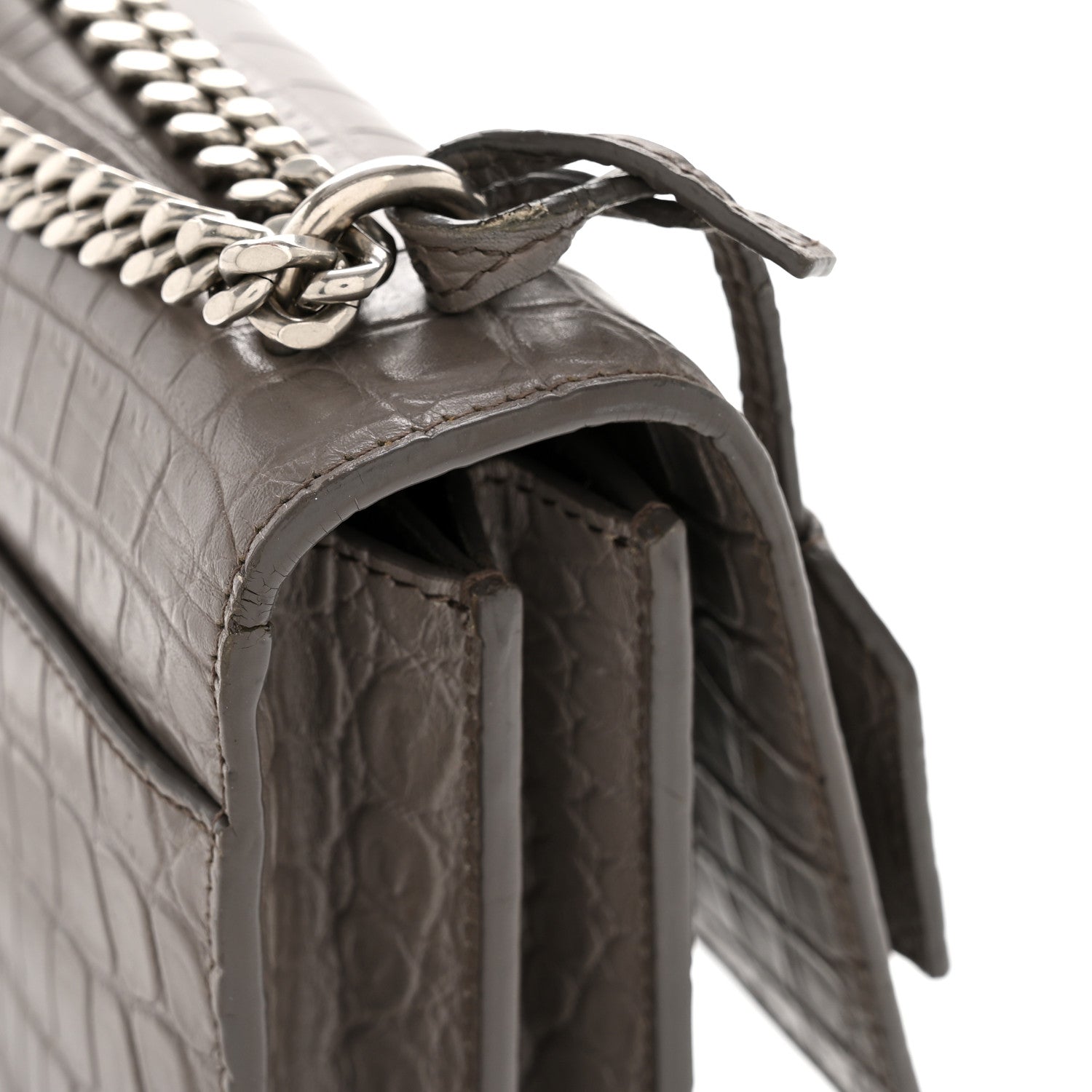 Calfskin Crocodile Embossed Medium Monogram Sunset Fog
