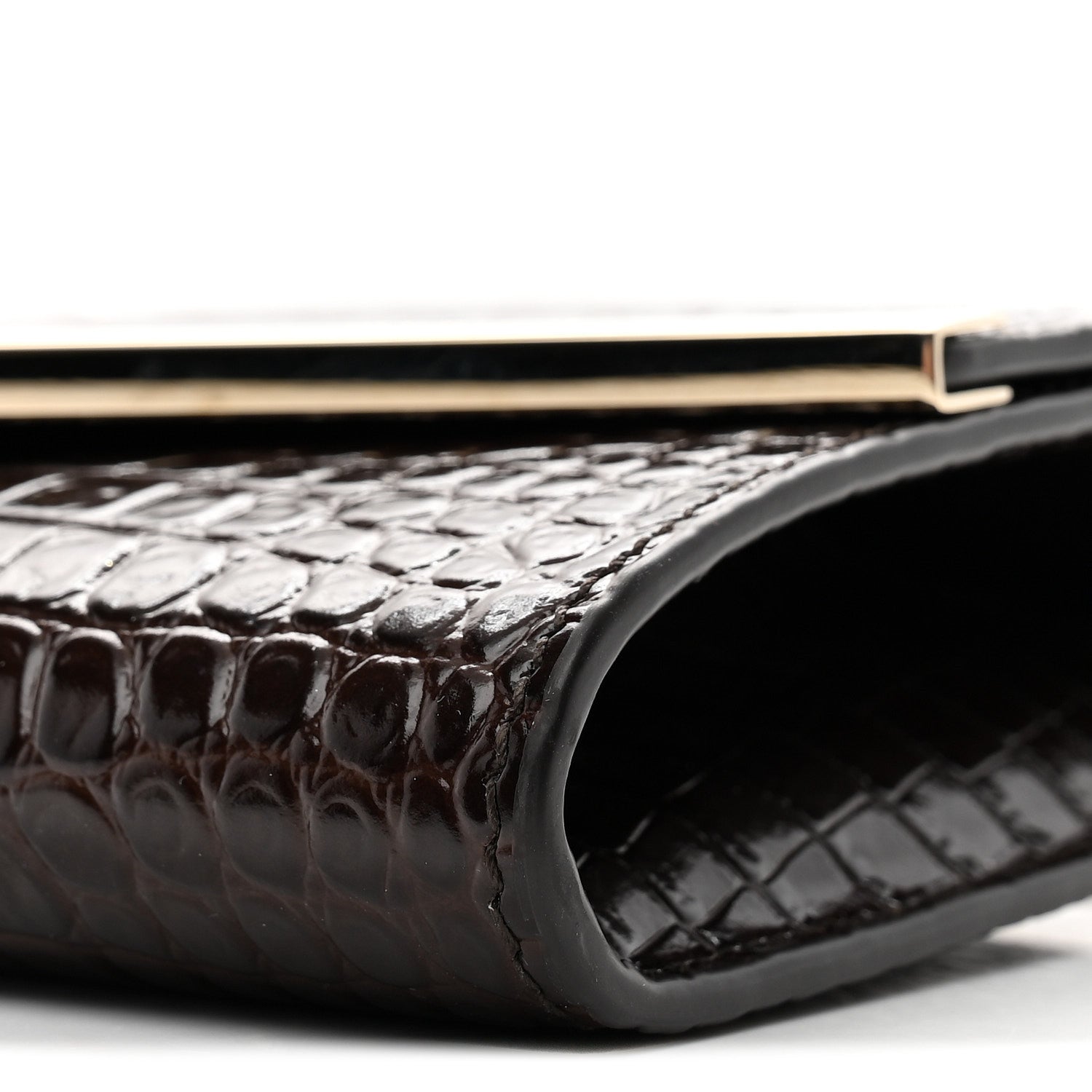 Calfskin Crocodile Embossed Emmie Clutch Bag Chocolate