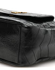 Crinkled Calfskin Matelasse Monogram Niki Multipocket Shopping Tote Black
