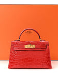 Shiny Alligator Horseshoe Mini Kelly Sellier 20 Rouge de Coeur Rose Mexico