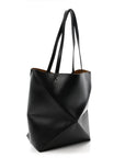 Shiny Calfskin Medium Puzzle Fold Tote Black
