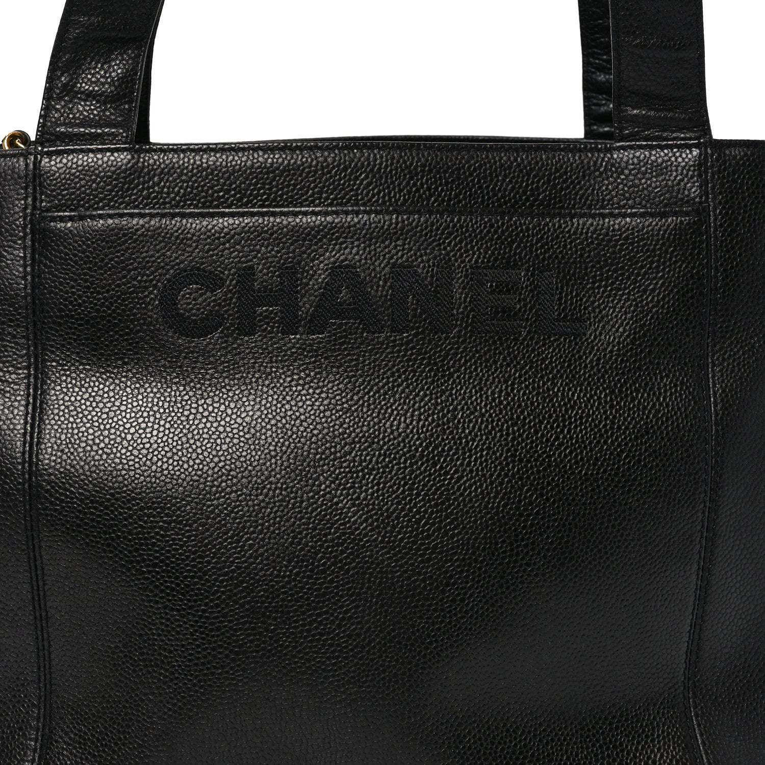 Caviar Embroidered Logo Shoulder Bag Black