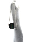 Suede Patent Web Mini Ophidia Round Shoulder Bag Black