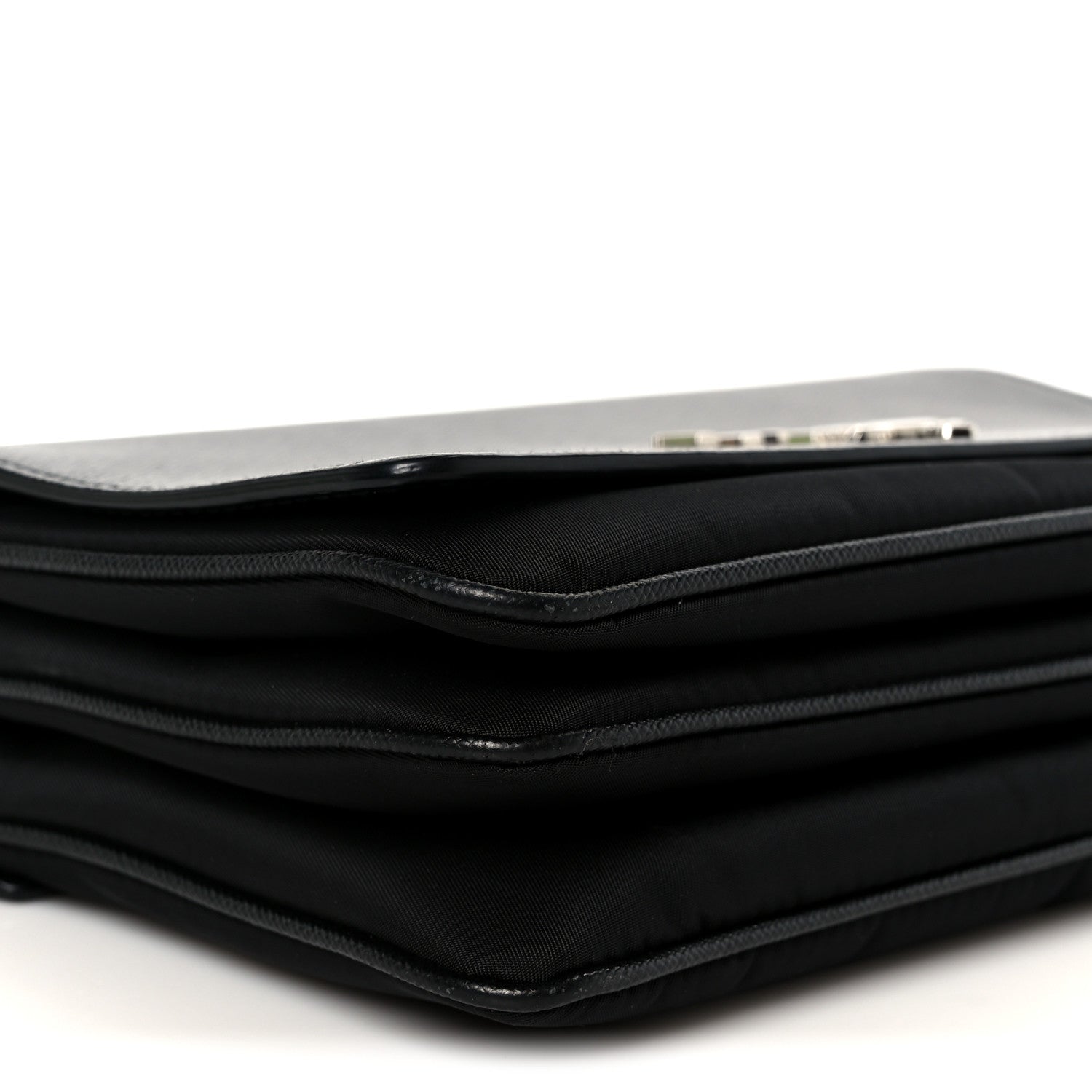 Saffiano Tessuto Nylon Chain Shoulder Bag Black