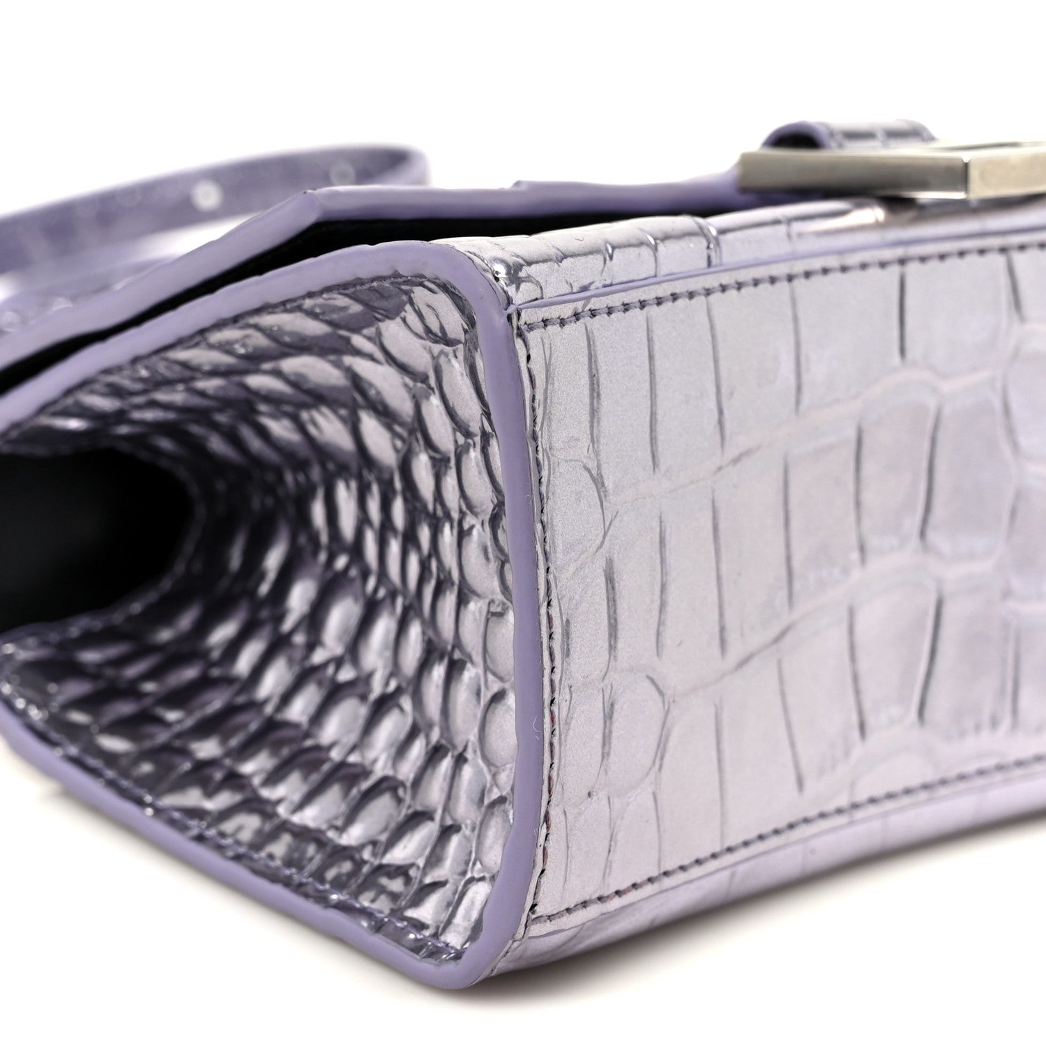 Metallic Calfskin Crocodile Embossed Hourglass Top Handle Bag XS Lilac