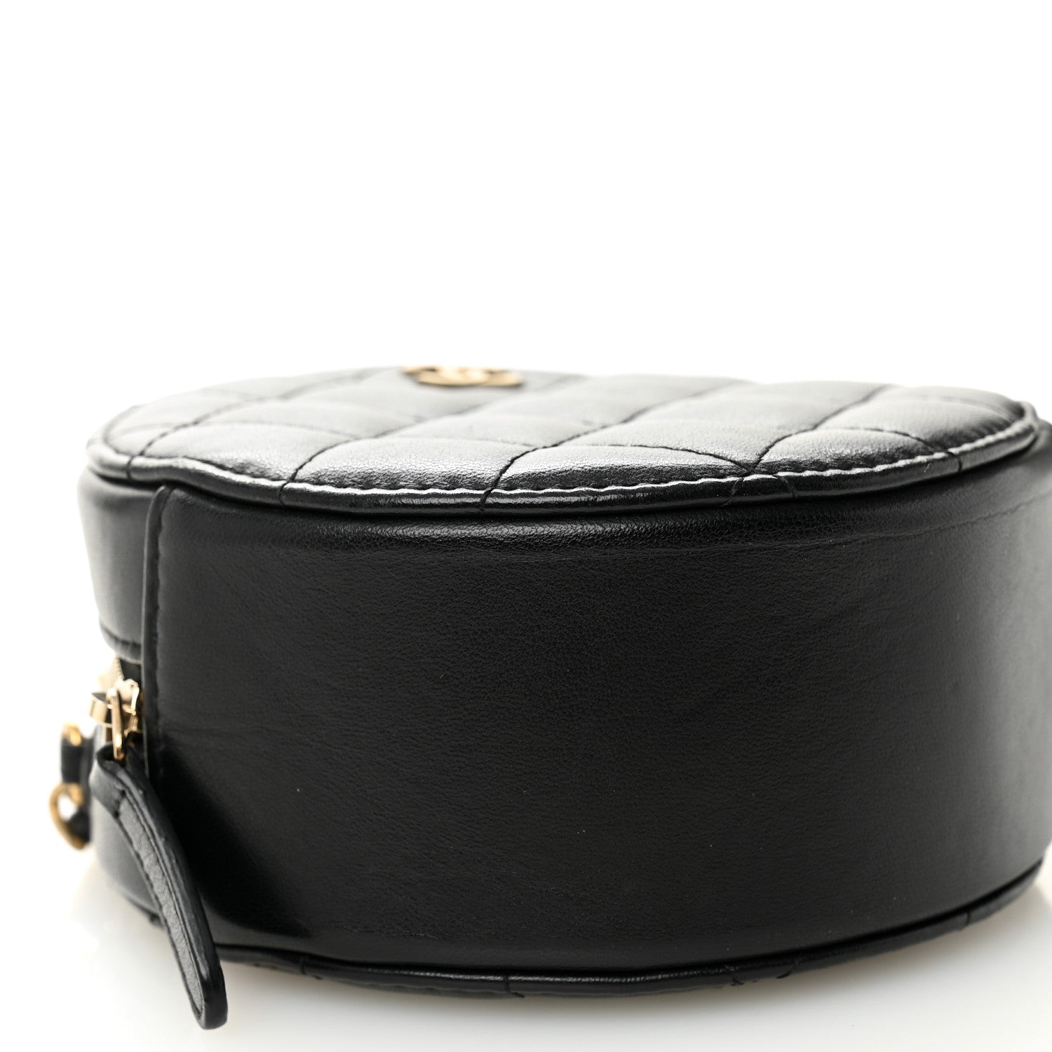 Lambskin Quilted Round Clutch With Chain Black