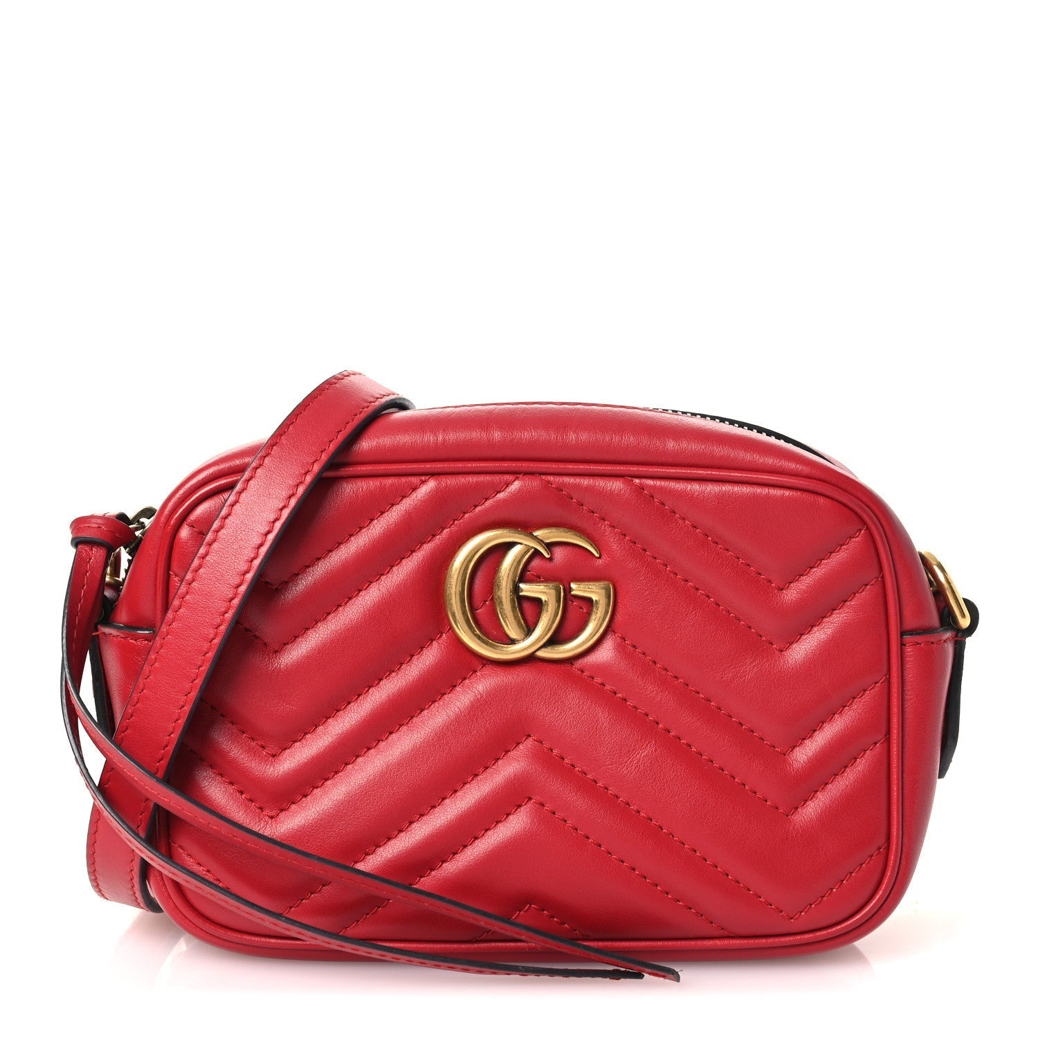 Calfskin Matelasse Mini GG Marmont Chain Shoulder Bag Hibiscus Red