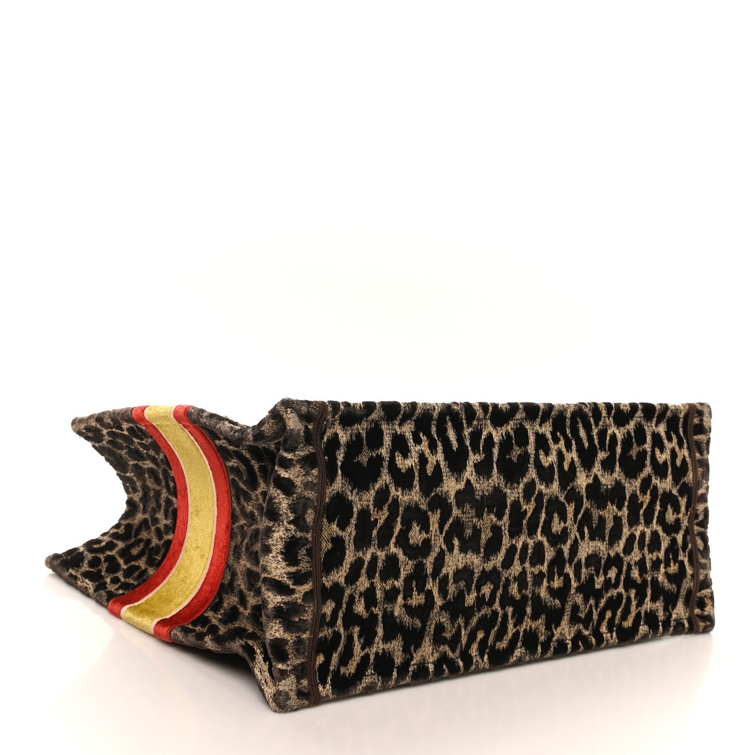 Canvas Velvet Embroidered Large Leopard Book Tote Tote Beige