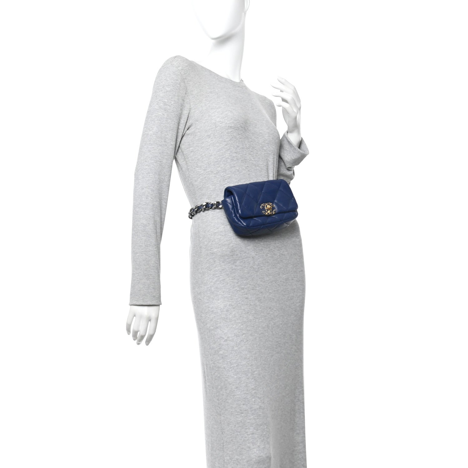 Goatskin Quilted CHNL 19 Waist Bag Dark Blue