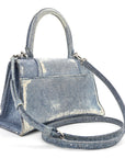 Nappa Denim Printed Hourglass Top Handle Bag Small Denim Blue