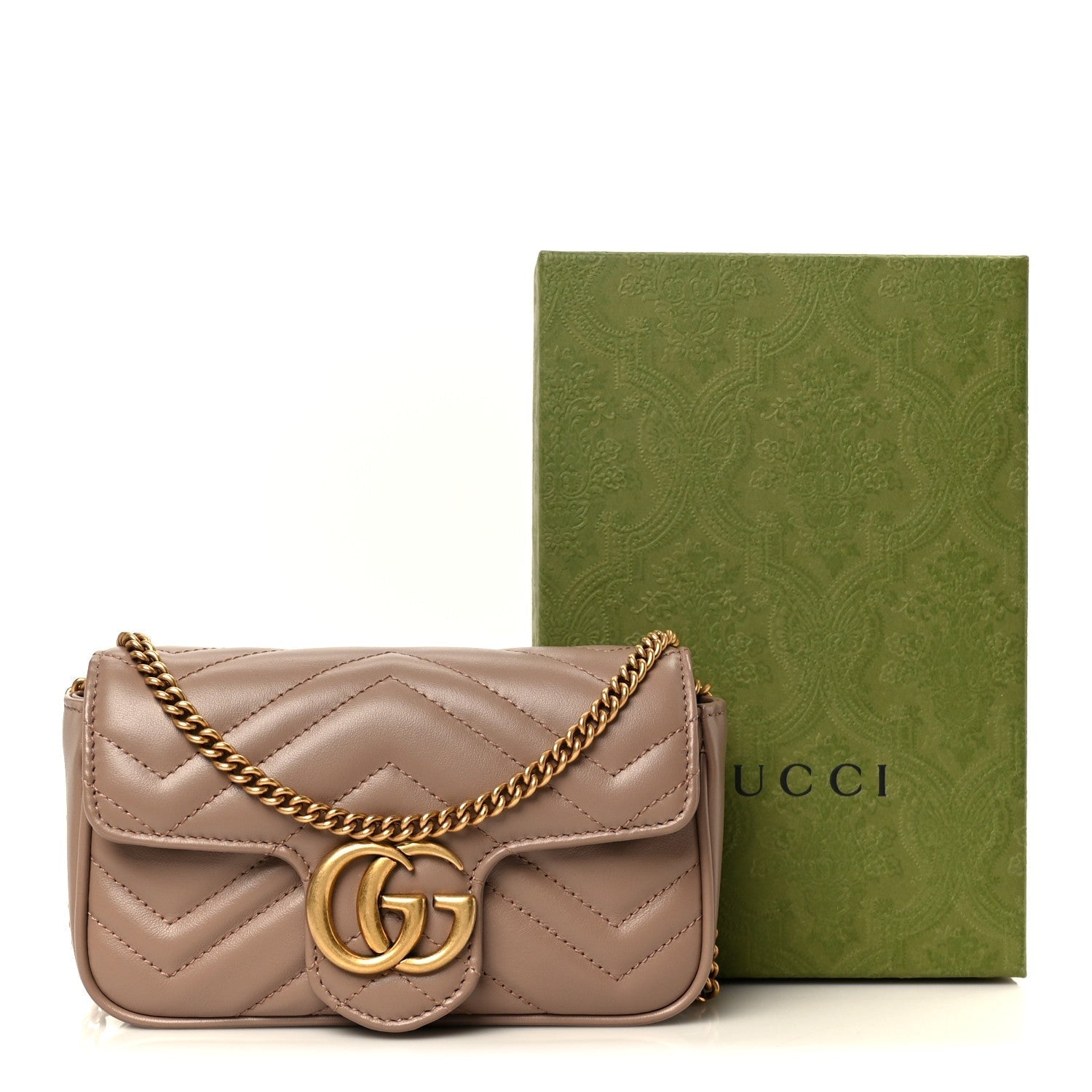 Calfskin Matelasse Super Mini GG Marmont Shoulder Bag Porcelain Rose