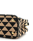 Jacquard Saffiano Triangolo Symbole Embroidered Mini Galleria Double Zip Tote Black Corda