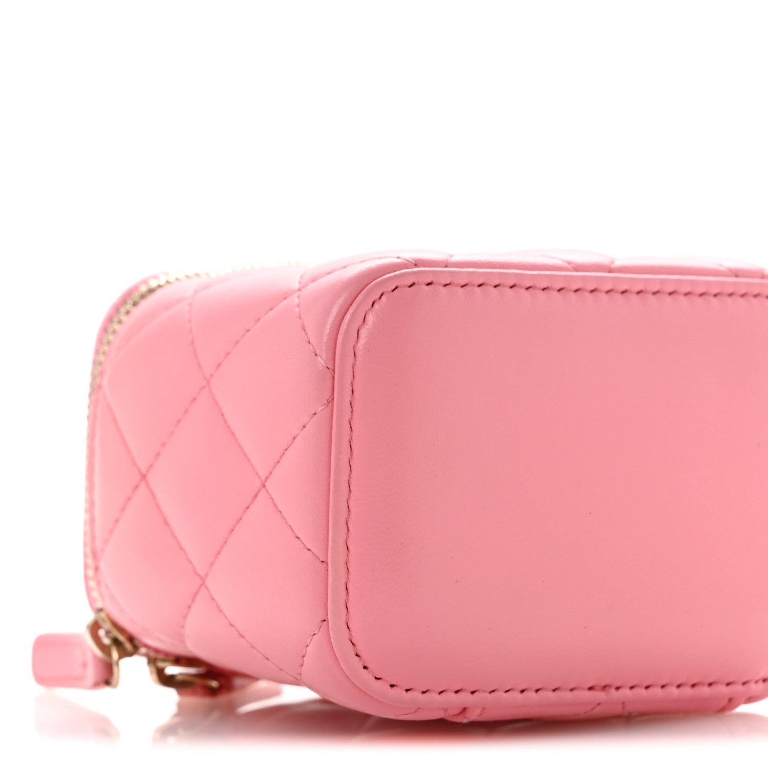 Lambskin Quilted Trendy Mini Vanity Case With Chain Pale Pink