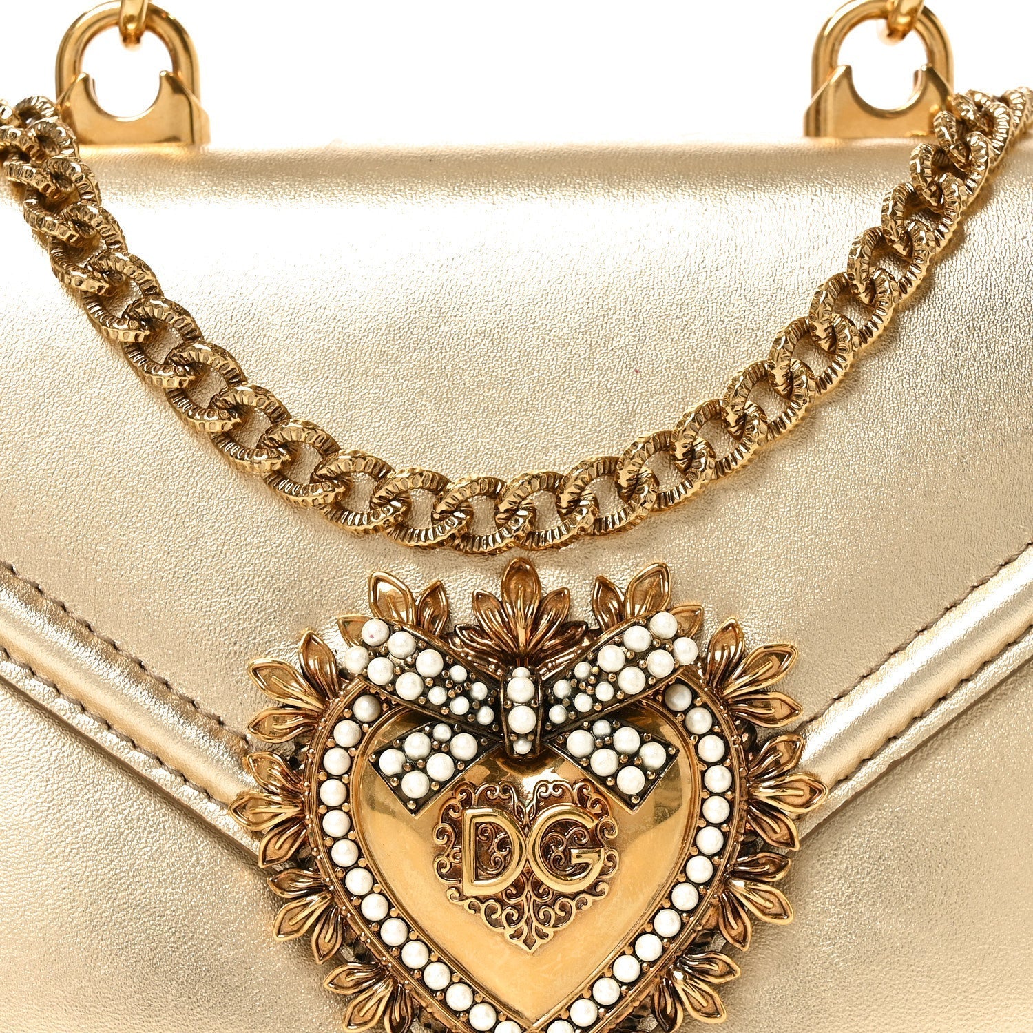 Metallic Nappa Small Devotion Envelope Top Handle Bag Gold