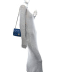 Lambskin Quilted Pearl Crush Mini Rectangular Flap Blue