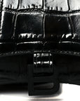 Shiny Calfskin Monochrome Crocodile Embossed Hourglass Top Handle Bag Mini Black