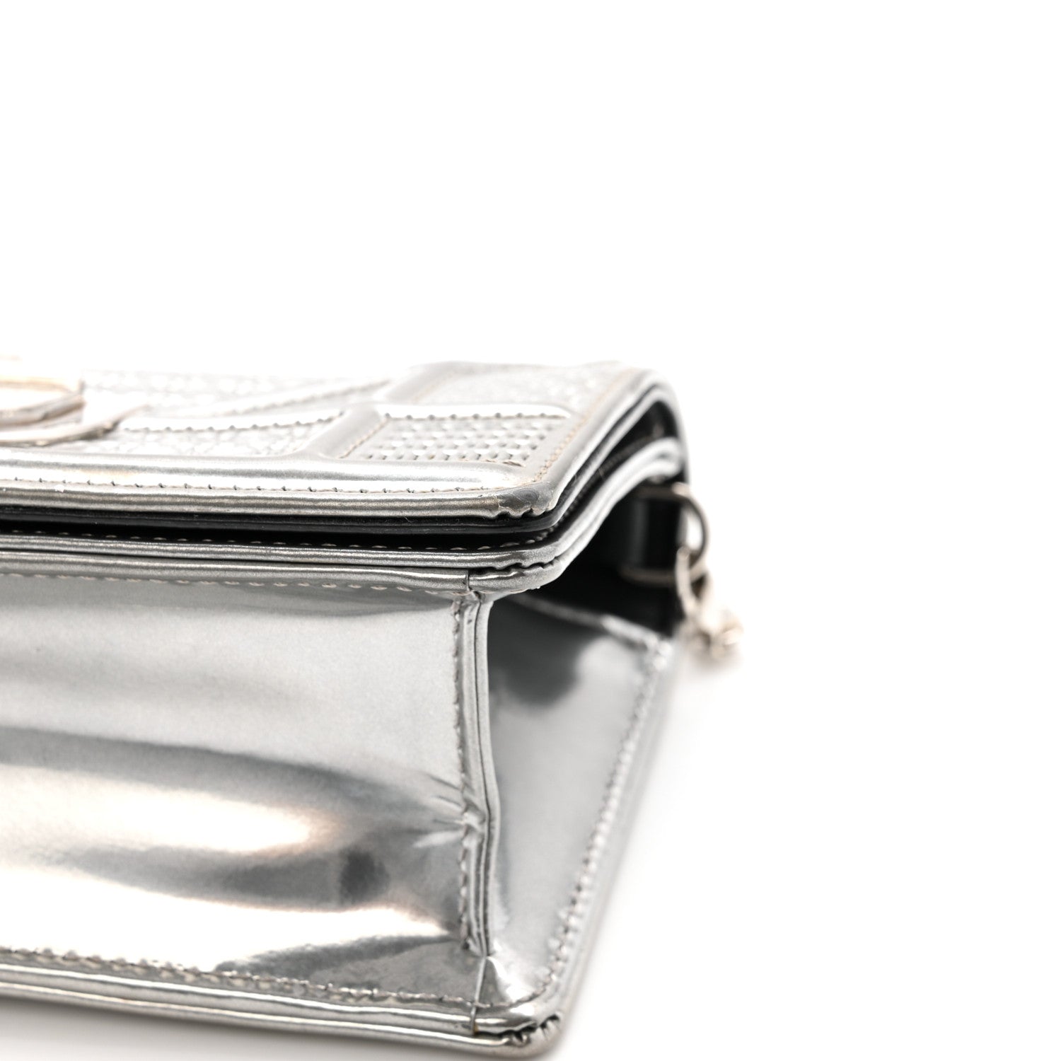Metallic Patent Micro-Cannage Baby D1ORama Flap Bag Silver