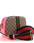GG Supreme Monogram Textured Dollar Calfskin Web Ophidia Small Crossbody Bag Beige Ebony Fuchsia