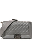 Metallic Lambskin Stingray Quilted Medium Boy Flap Silver
