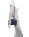 Jersey Chevron Quilted Small Trendy CC Dual Handle Flap Bag Navy Blue