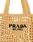 Yarn Raffia Effect Crochet Logo Embroidered Small Tote Bag Naturale