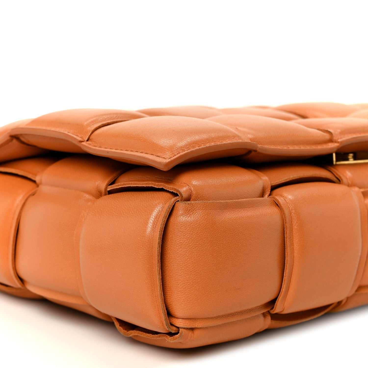 Lambskin Maxi Intreccio Padded Chain Cassette Crossbody Bag Caramel