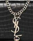 Calfskin Crocodile Embossed Small Classic Monogram Kate Tassel Satchel Black