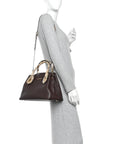 Grainy Calfskin Snakeskin Small Milton Satchel  Brown Natural
