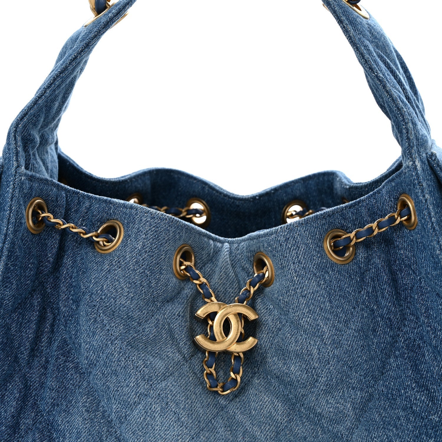 Washed Denim Quilted Small CHNL 25 Handbag Blue