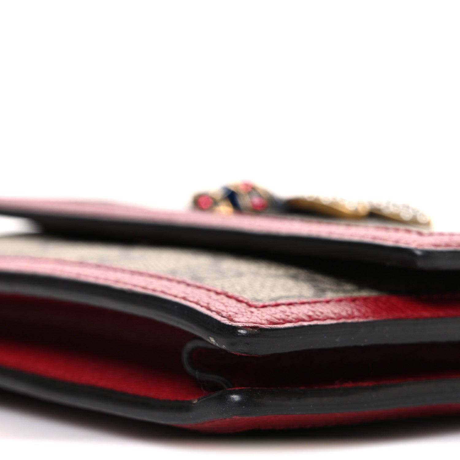 GG Supreme Monogram Web Queen Margaret Chain Wallet Red