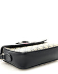 GG Supreme Monogram Textured Dollar Calfskin Web Studded Mini Ophidia Flap Shoulder Bag Beige Blue