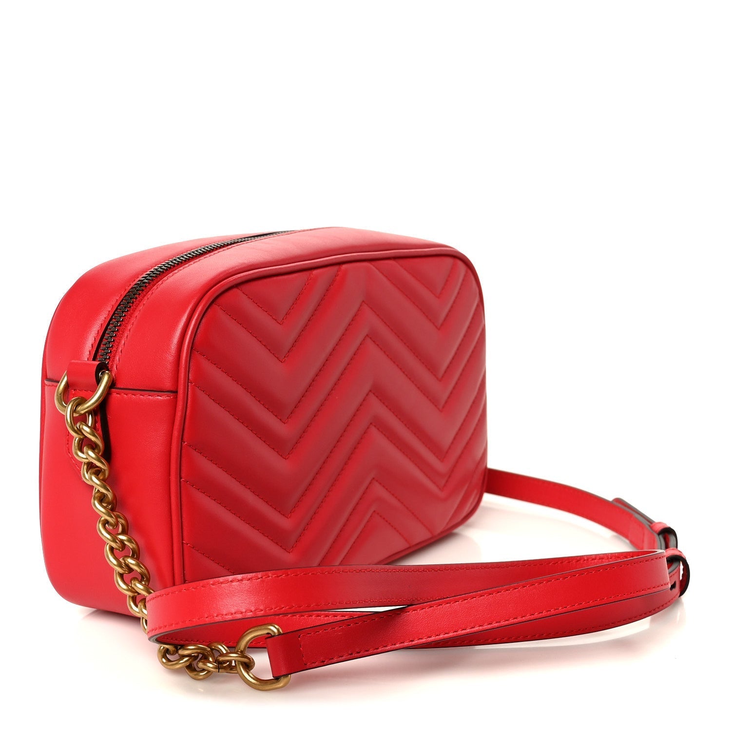 Calfskin Matelasse Small GG Marmont Chain Shoulder Bag Hibiscus Red